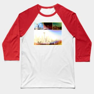 Funky Seattle Space Needle Collage in prismatic Colors Baseball T-Shirt